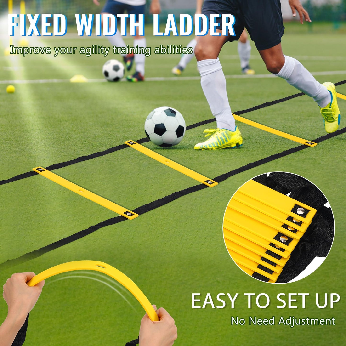 Camkinger 20ft 12-Rung Agility Ladder, No-Tangle Speed Training for Soccer