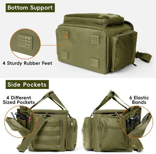 DULCE DOM Tactical Gun Range Bag - Handgun & Ammo Case with Lockable Compartment | Extra Magazine Storage