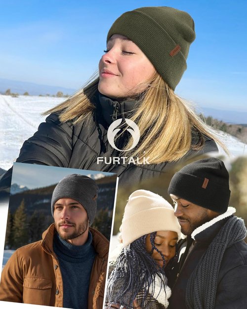 FURTALK 2 Pack Satin Lined Beanie for Men Women Acrylic Winter Hats Warm Silky Skull Cap