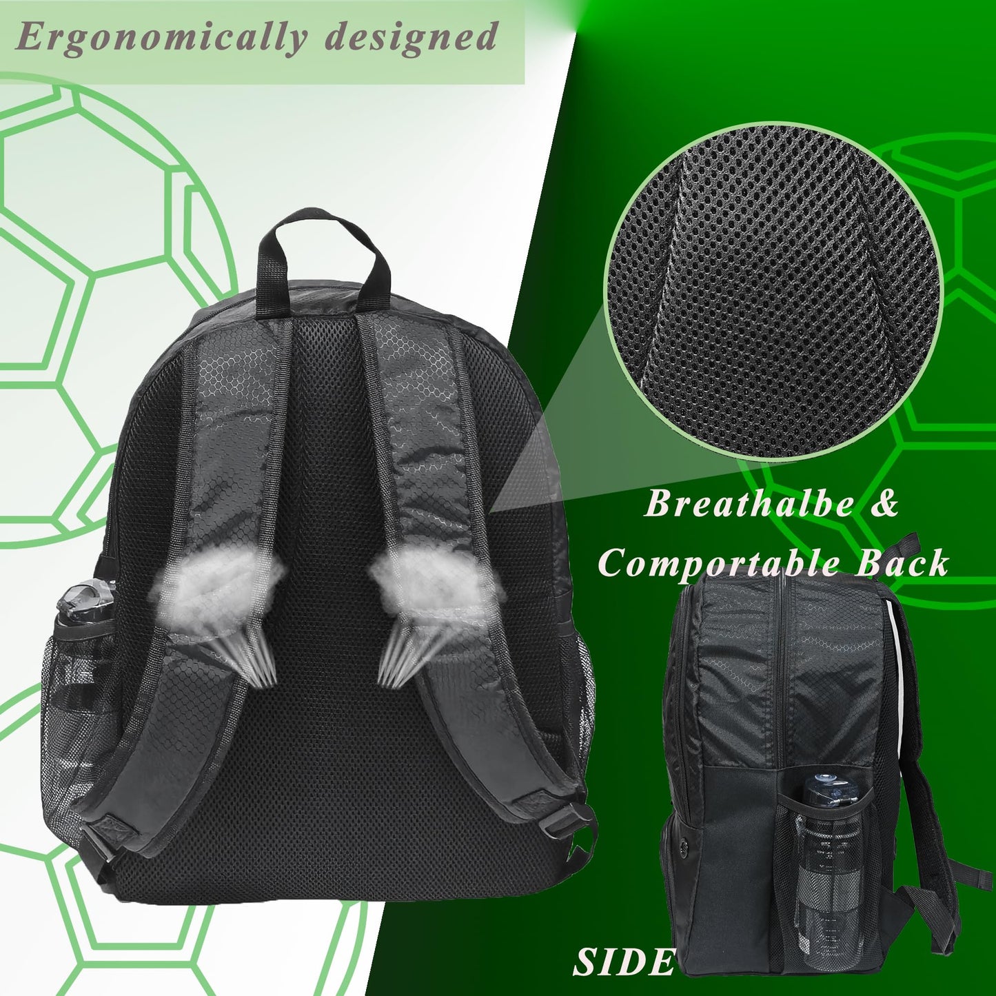 Rudmox Soccer Ball Bag-Backpack for Basketball,Volleyball with Cleat Shoes and Ball Compartment for Sports Team,Trainning(Brighten Black New)