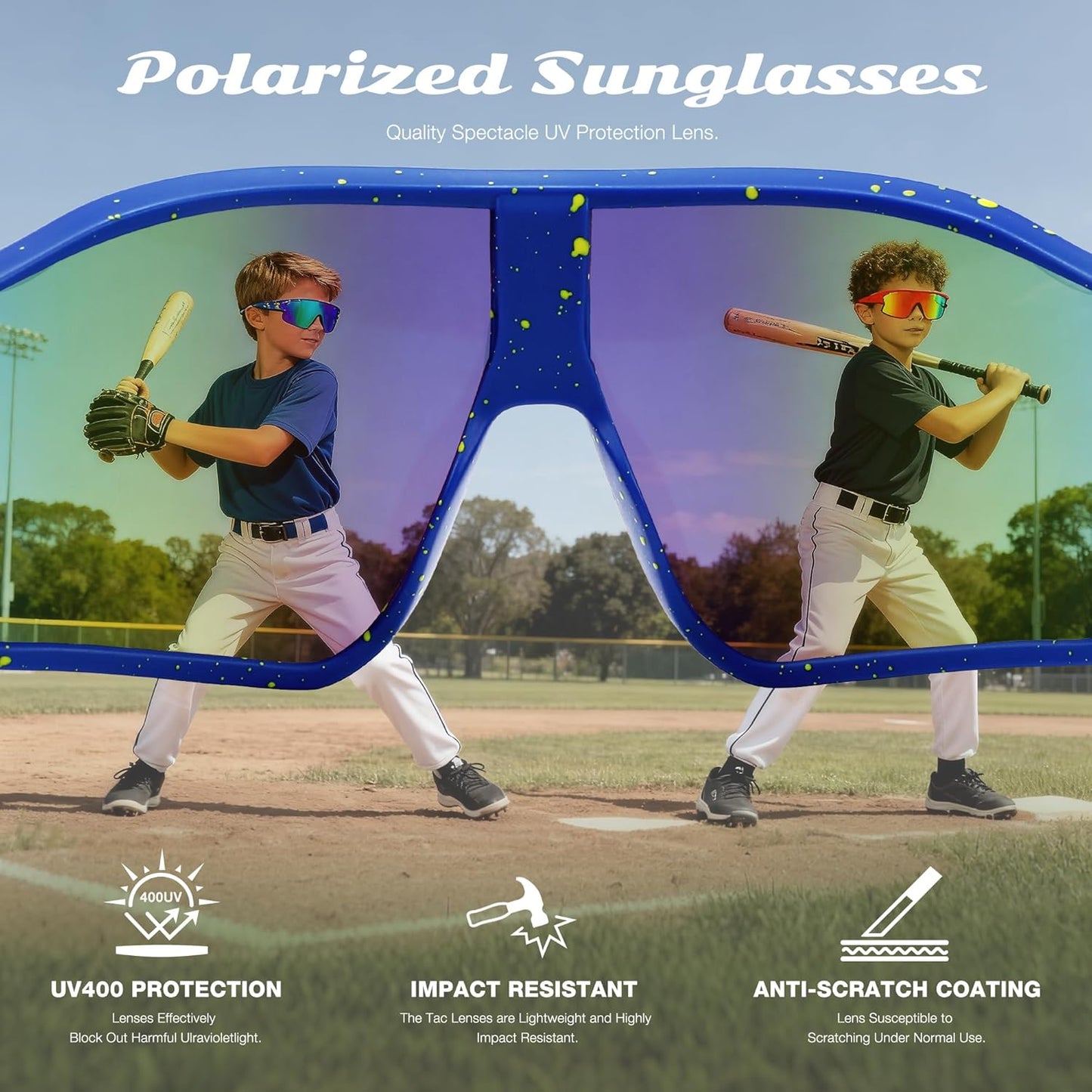 Skiennix Unisex Youth Cycling Sunglasses - UV400 Wraparound Baseball Shades for Outdoor & Indoor Sports
