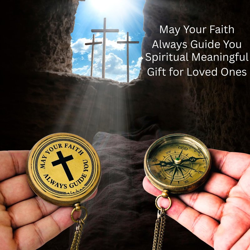 God's Faith Compass - Christian Religious Gift for Men Women | Engraved Hiking Compass Catholic Gift Communion Baptism Confirmation (May Your Faith Always Guide You)