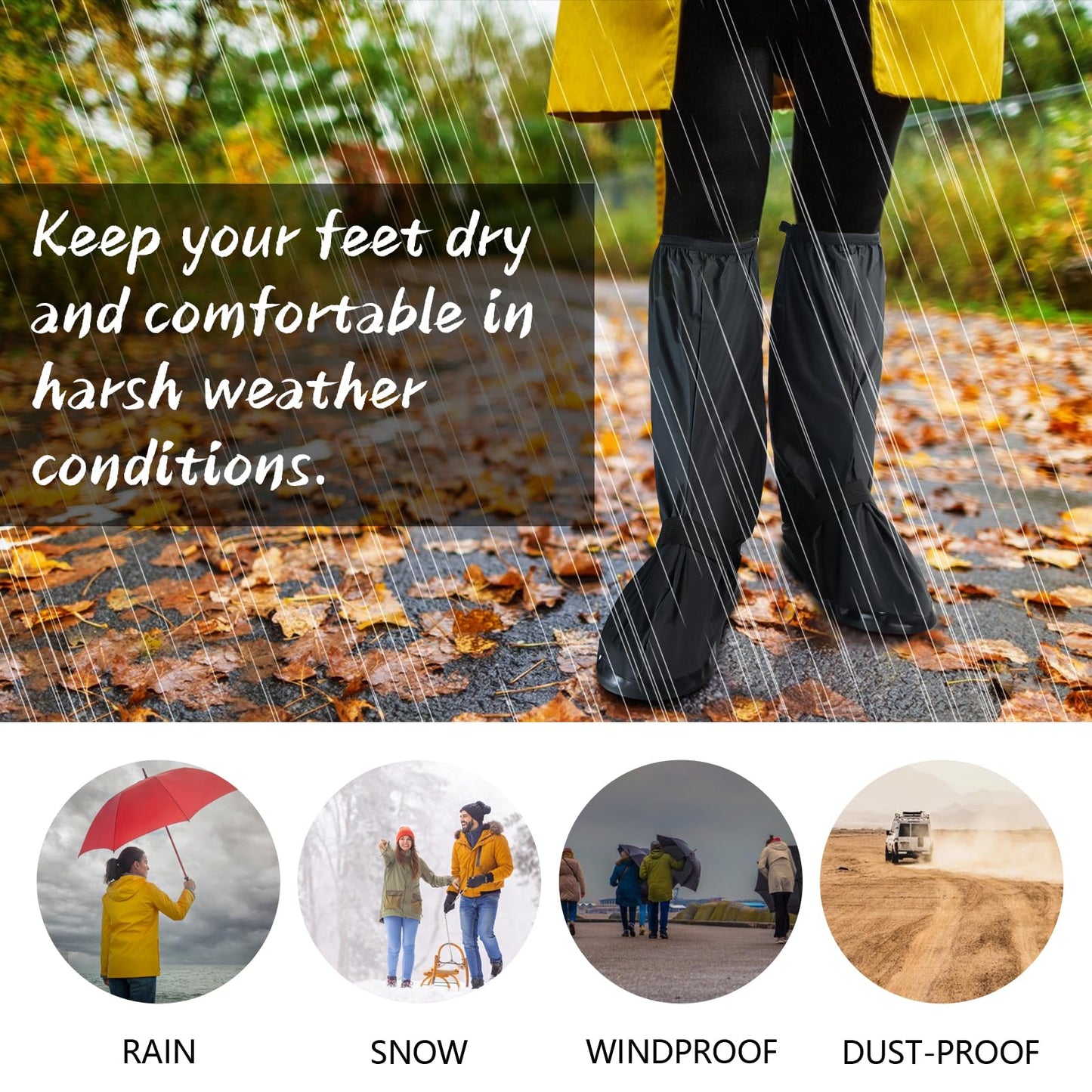IwIeIaIrI Waterproof Rain Boot Shoe Cover Non-Slip Waterproof Boot Covers for Snow & Rain, Walking, Hiking & Motorcycle Gear Shoe Cover PVC Material with Safety Reflector Reusable & Foldable Black(XL)