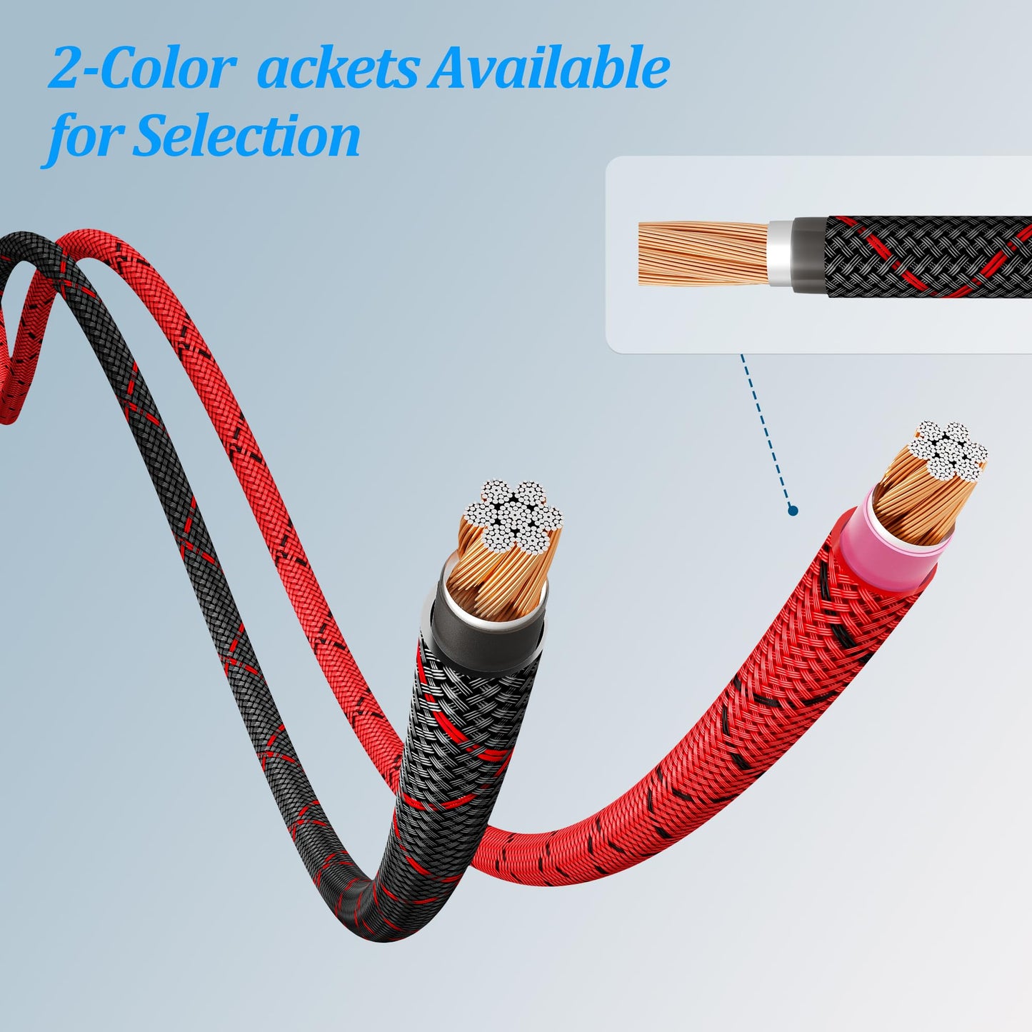 8 Gauge Wire 20 FT, Primary Automotive Power or Ground Wire, Battery Cable, Nylon Braided Jacket, Copper Clad Aluminum, Car Audio Amplifier RV Trailer Electrical Wire, with 10 Heat Shrink Tubing, Red