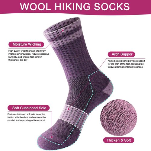 Juedverty Merino Wool Socks For Women Hiking Winter Boot Thermal Warm Thick Cushion Cozy Work Crew Socks 5 Pairs