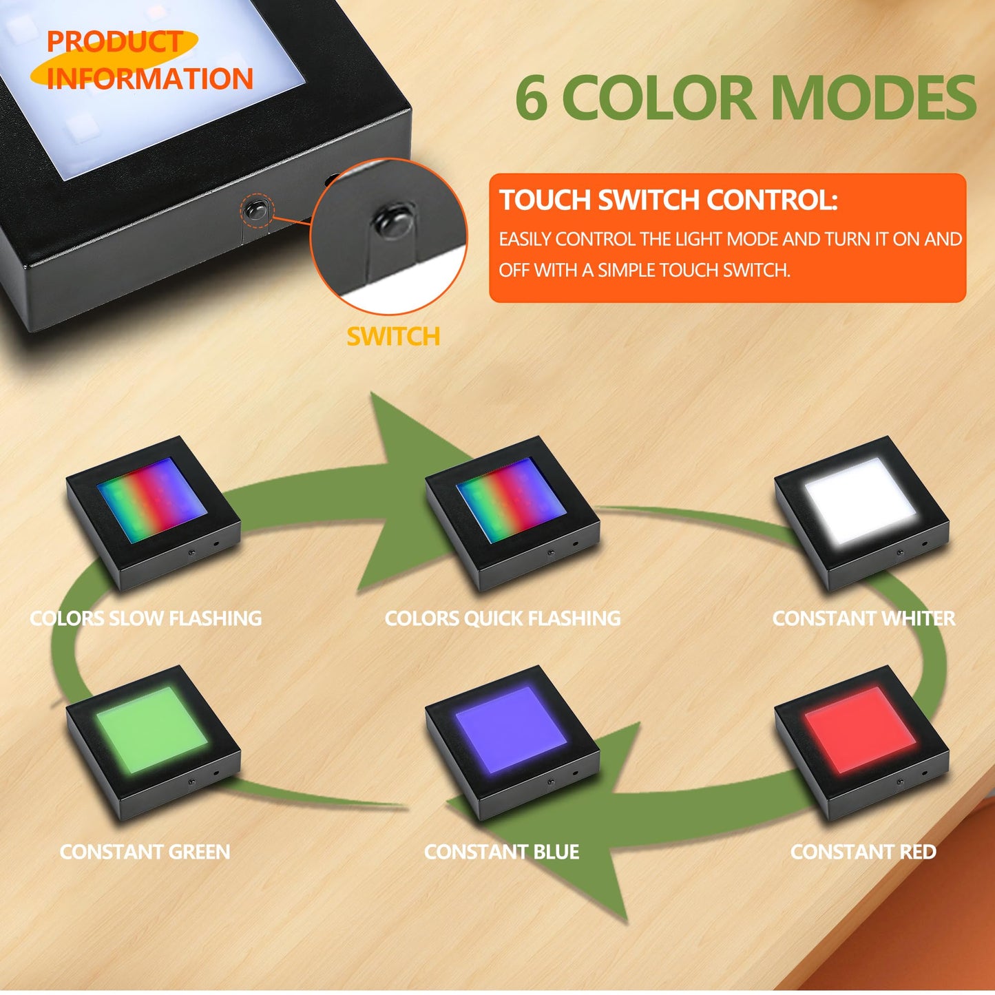 ZEERSHEE LED Light Display Base for Crystal 3D Glass Art, 7 Lighting Mode Color Change Square Stand Base Plate Flat