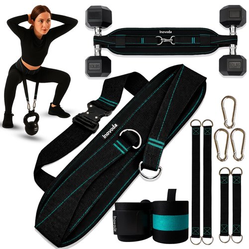 Hip Thrust Belt for Women & Men | Heavy-Duty Glute Workout Equipment with Traction Straps, Wristbands, Carabiners & Carry Bag | Supports Dumbbells, Kettlebells & Plates Up to 300-lbs | Home & Gym Training Belt