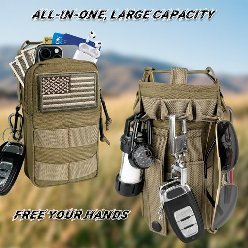 Water Bottle Sleeve with Strap - Insulated Water Bottle Holder with MOLLE System for Backpack Tactical Khaki Crossbody Pouch for Walking Hiking Fishing Camping Gym 32oz&24oz