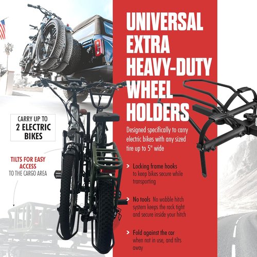 Hollywood Racks Sport Rider 2 Hitch Bike Rack - Heavy Duty, Foldable Design for 2 Bikes up to 80 lbs Each | Fits Standard, Fat Tire & Electric Bicycles