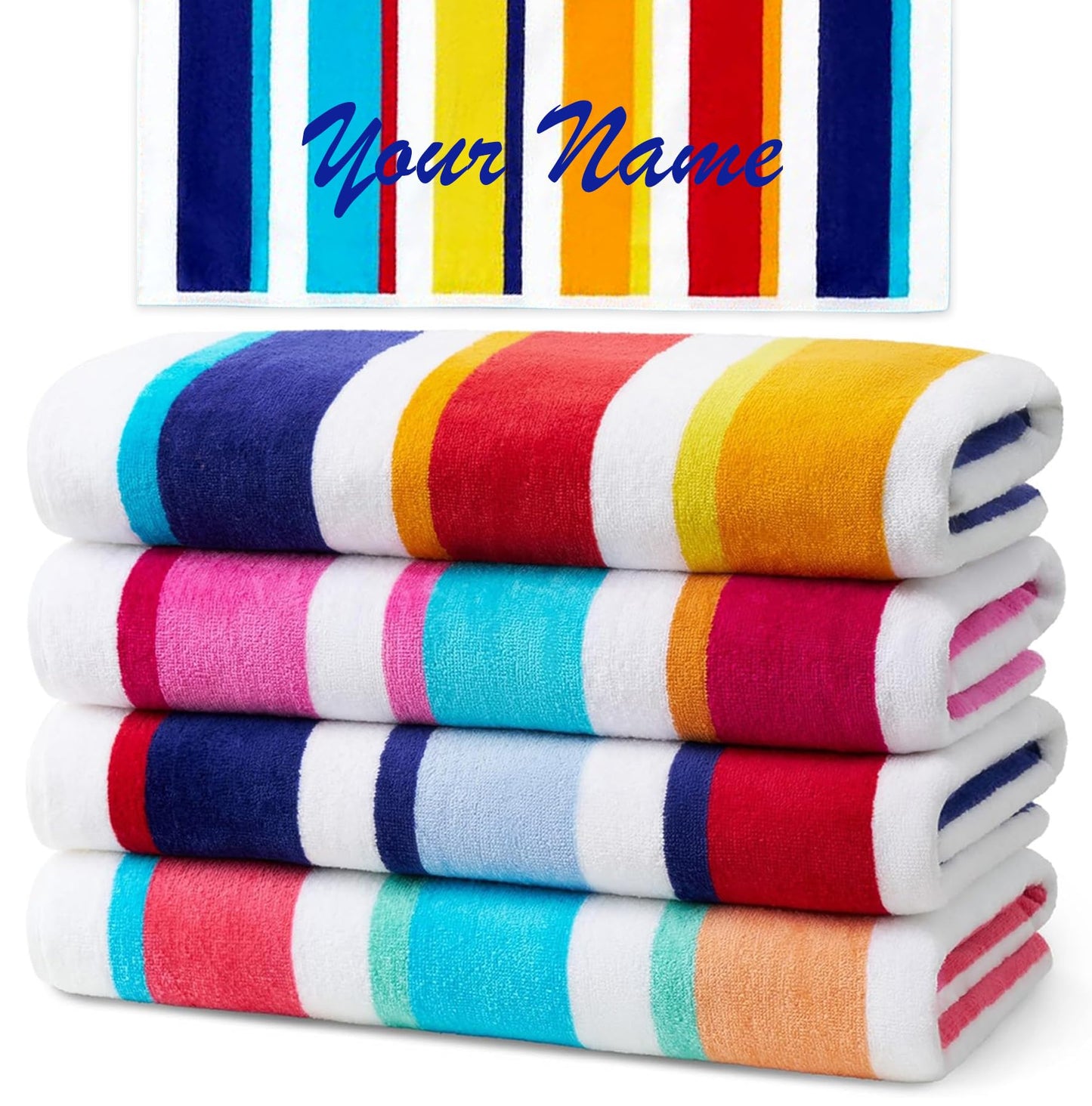 Kaufman - Custom Embroidery Personalized Beach Towels in Bulk | Soft Oversized Beach Towel | Velour Striped, Absorbent, Quick-Drying | 100% Cotton Thick Beach Towel | 30" x 60" (104575)