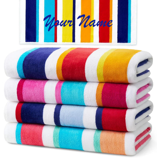 Kaufman - Custom Embroidery Personalized Beach Towels in Bulk | Soft Oversized Beach Towel | Velour Striped, Absorbent, Quick-Drying | 100% Cotton Thick Beach Towel | 30" x 60" (104575)