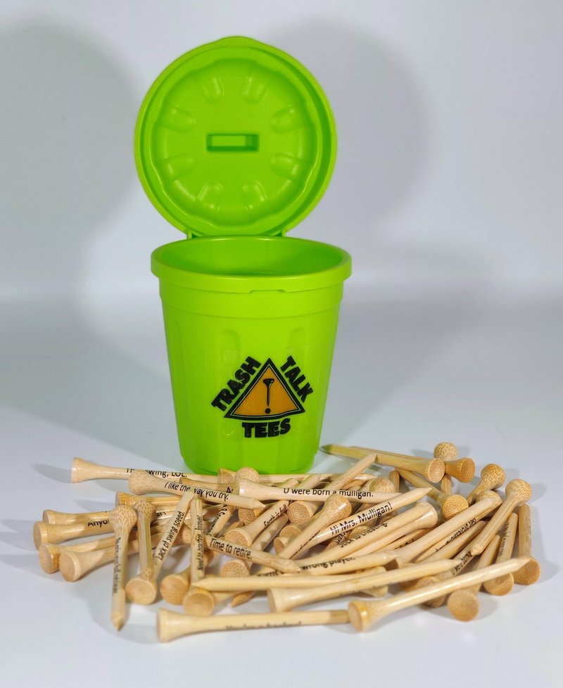 Trash Talk Golf Tees | Pack of 50 Bamboo 2 3/4" Golf Tees | Each Golf Tee Printed with a Funny Message