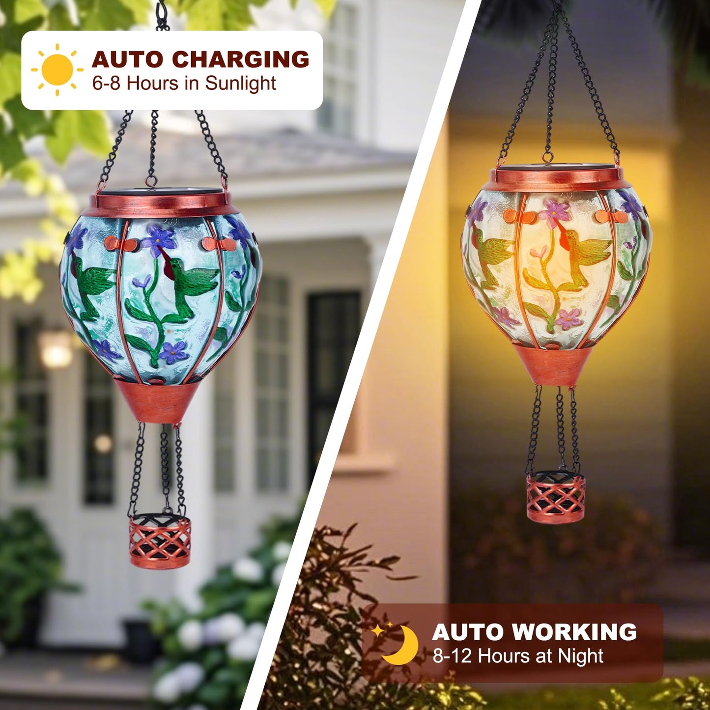 Hummingbird Solar Hot Air Balloon Lantern,Outdoor Decor with Flame Lights Waterproof, Hanging for Garden Yard Lawn Patio, Unique Gifts for Women Mom Grandma Gardener for Mother'Day Christmas