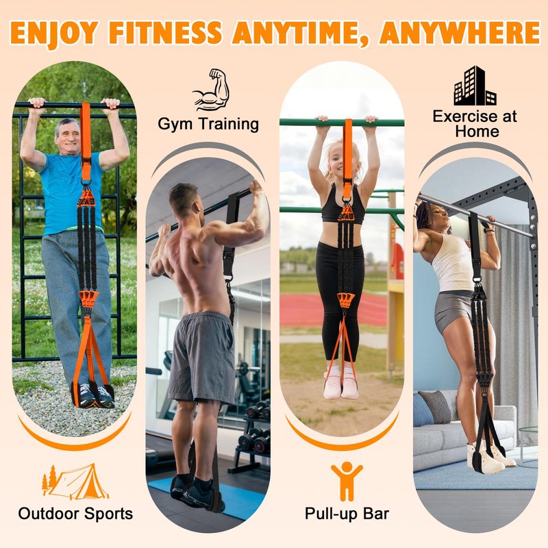 Pull Up Assistance Bands with Handles,Adjustable Heavy Duty Resistance Band for Pull Up,Comfortable Fabric Feet/Knee Rest,Pull Up Assist Band,Home Fitness,Muscle Training(Black)