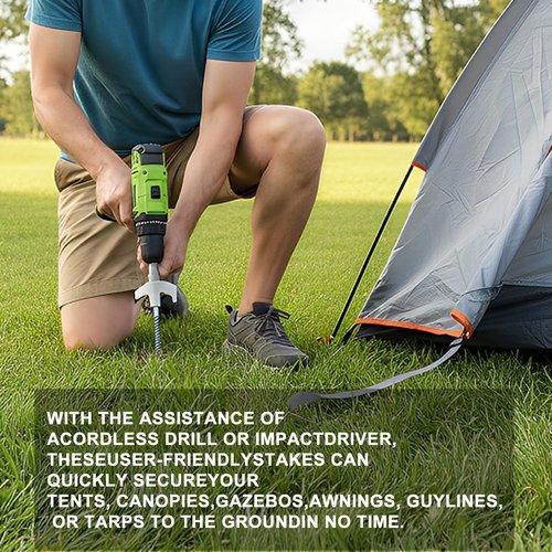 12-Pack Heavy Duty Screw-in Tent Stakes with Drill Adapter – 8 Inch Ground Anchors for Camping, Canopy, Gazebo, Awnings & Outdoor Accessories