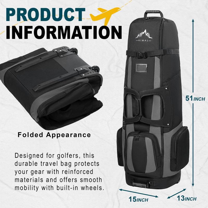 UNIHIMAL Soft-Sided Golf Travel Bags for Airlines with Wheels, Golf Club Travel Covers 900D Wear-Resistant Oxford, Waterproof, Universal Size（Black-Gray）