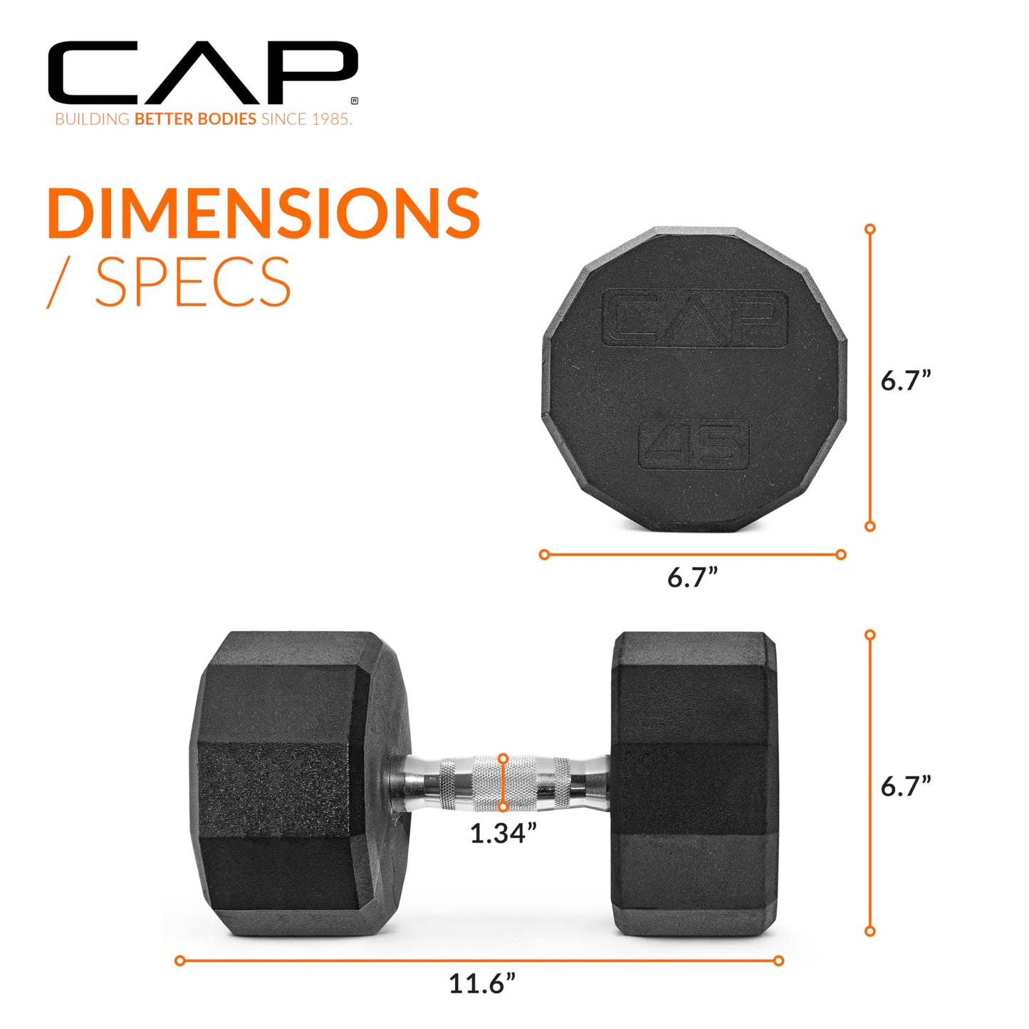 CAP Barbell 12-Sided Coated Dumbbell, 45 LB