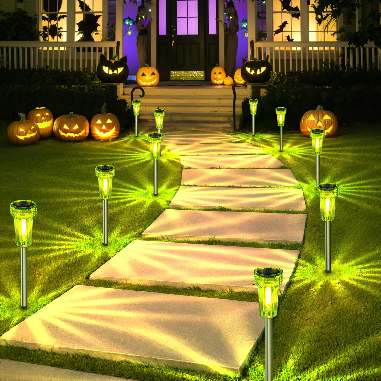 DERAYSION Halloween Decorations Outdoor Solar Lights Pathway LED Green Waterproof Halloween Solar Lights Acrylic Lamp Auto Dusk-to-Dawn for Yard, Path, Garden, Walkway, Landscape 8 Pack