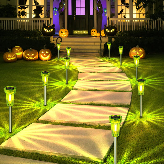 DERAYSION Halloween Decorations Outdoor Solar Lights Pathway LED Green Waterproof Halloween Solar Lights Acrylic Lamp Auto Dusk-to-Dawn for Yard, Path, Garden, Walkway, Landscape 8 Pack