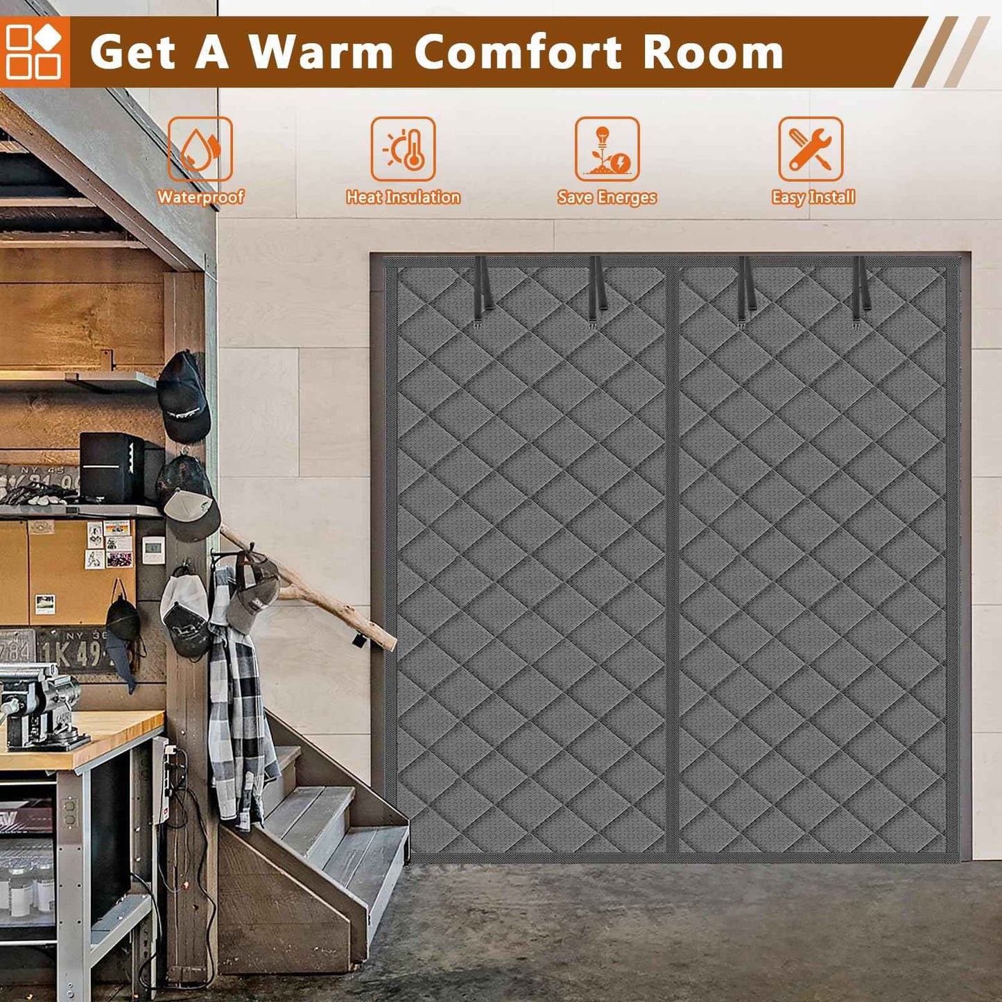 Garage Door Insulation Curtain for Winter 1 car 9 x 7 ft Magnetic Insulated Thermal Garage Screen Door Waterproof Thicken Cotton Cover Blanket Gray