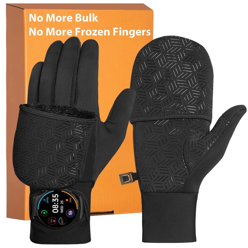 RIGWARL Winter Running Gloves for Men Women, Touchscreen Warm Gloves Convertible Mittens with Watch Window, Anti-Slip Winter Thermal Glove for Men Women Cold Weather Jogging Hiking Cycling Dog Walking