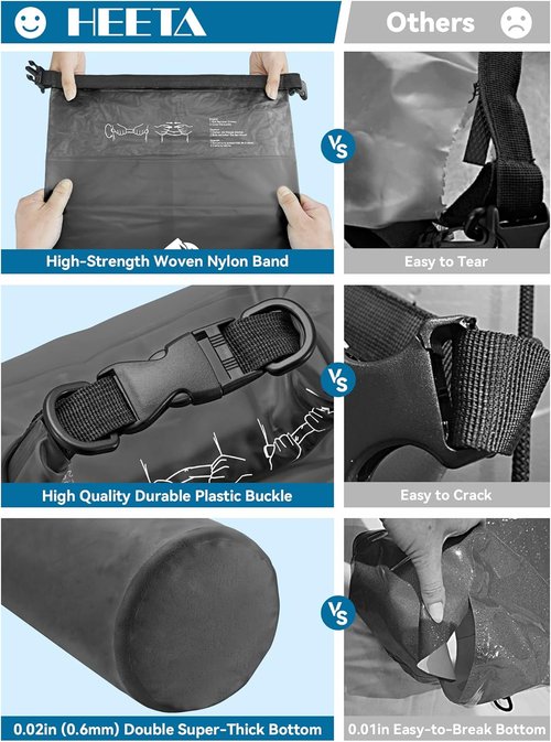HEETA Waterproof Dry Bag - Lightweight Roll Top Storage for Travel | 5L/10L/20L/30L/40L Sizes