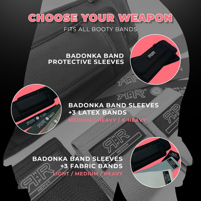 BADONKA Band Protective Sleeves + 3 Latex Booty Bands - Glute & Leg Resistance Bands for Women & Men - Resistance Levels (Medium/Heavy/X-Heavy)
