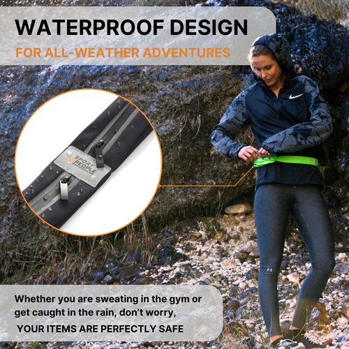 Slim Running Belt for Women and Men, Waterproof Phone Holder for Running, Reflective 2-Pocket Waist Pack for Storing Runner’s Essentials Safely, Runner’s Fanny Pack, Money Belt (Fluo Yellow)