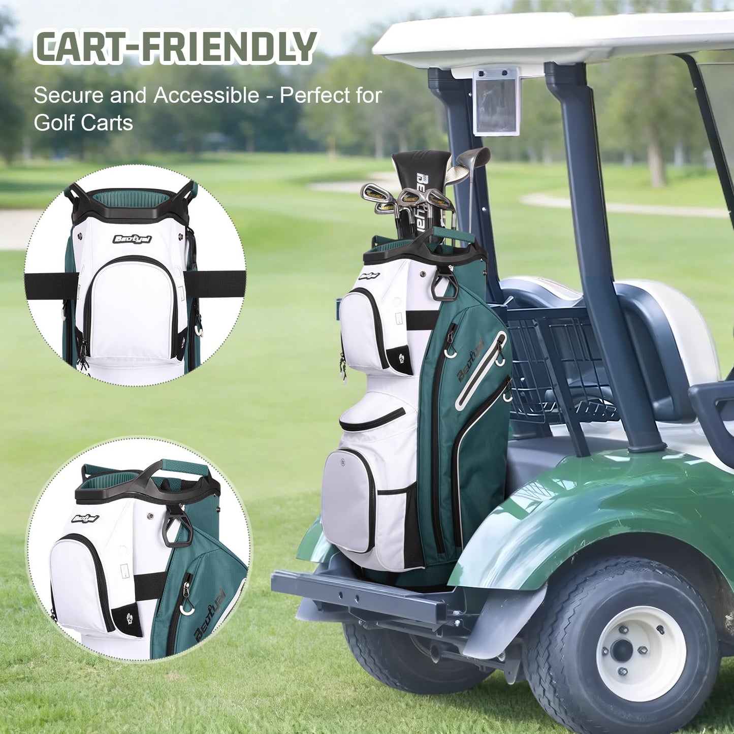 Beutyal Golf Cart Bag 15 Way Organizer Divider Top Cart Golf Club Bag for Men Women with Cooler, Handles and Rain Cover