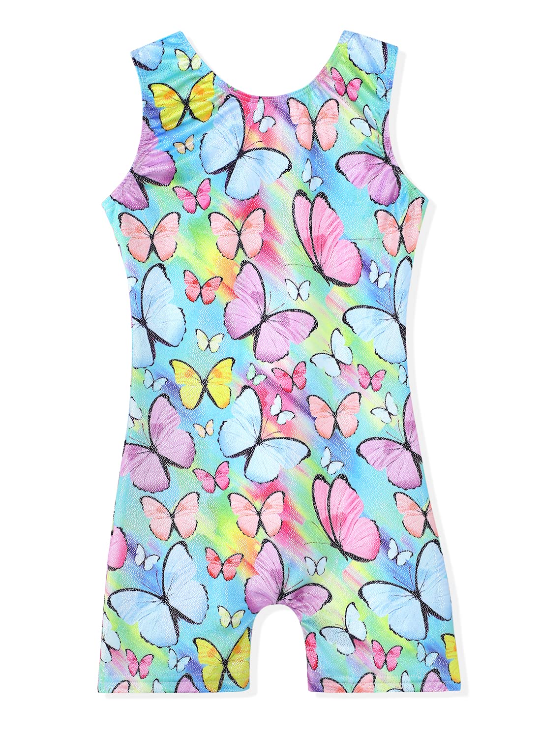 Belovance Leotards for Girls Gymnastics 9 10 Kid Leotard Athletic Dance Wear Shiny Rainbow Butterfly Biketard Unitard (Rainbow Butterfly, 9 10 Years)