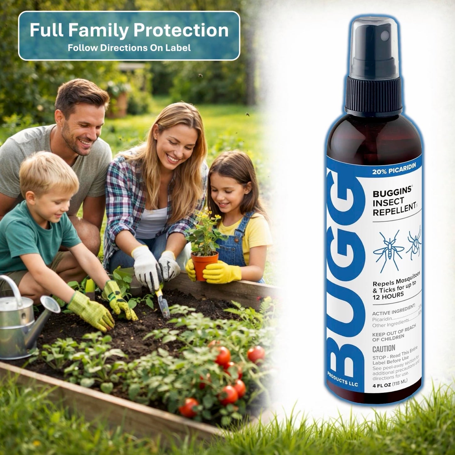 BUGGINS Insect Repellent Spray - 20% Picaridin - 4 oz Pump Bottle