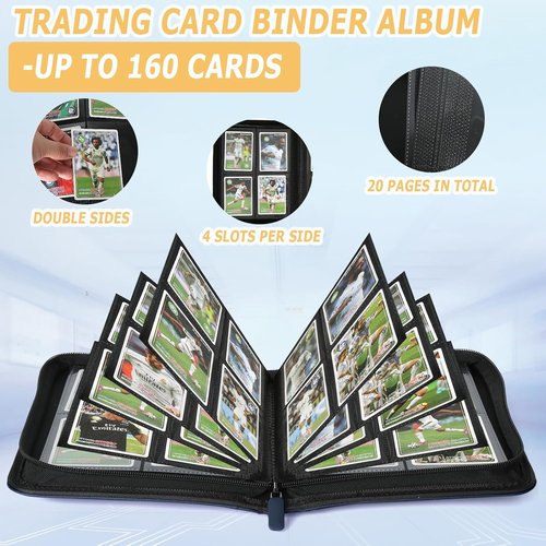 GERMUN Trading Card Binder - Premium 4 Pocket Card Holder for 160 Cards | Double-Sided Album (Blue)