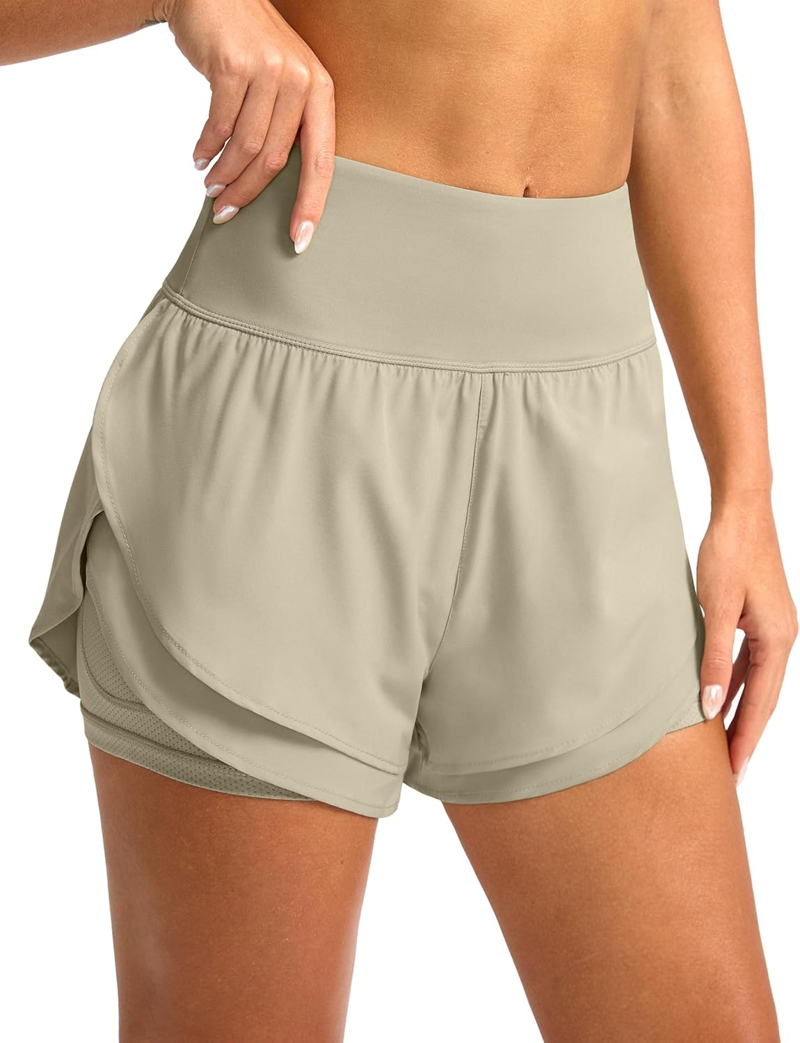 SANTINY Women's 2-in-1 High Waisted Running Shorts - Athletic Workout Shorts with Pockets, 3" Length