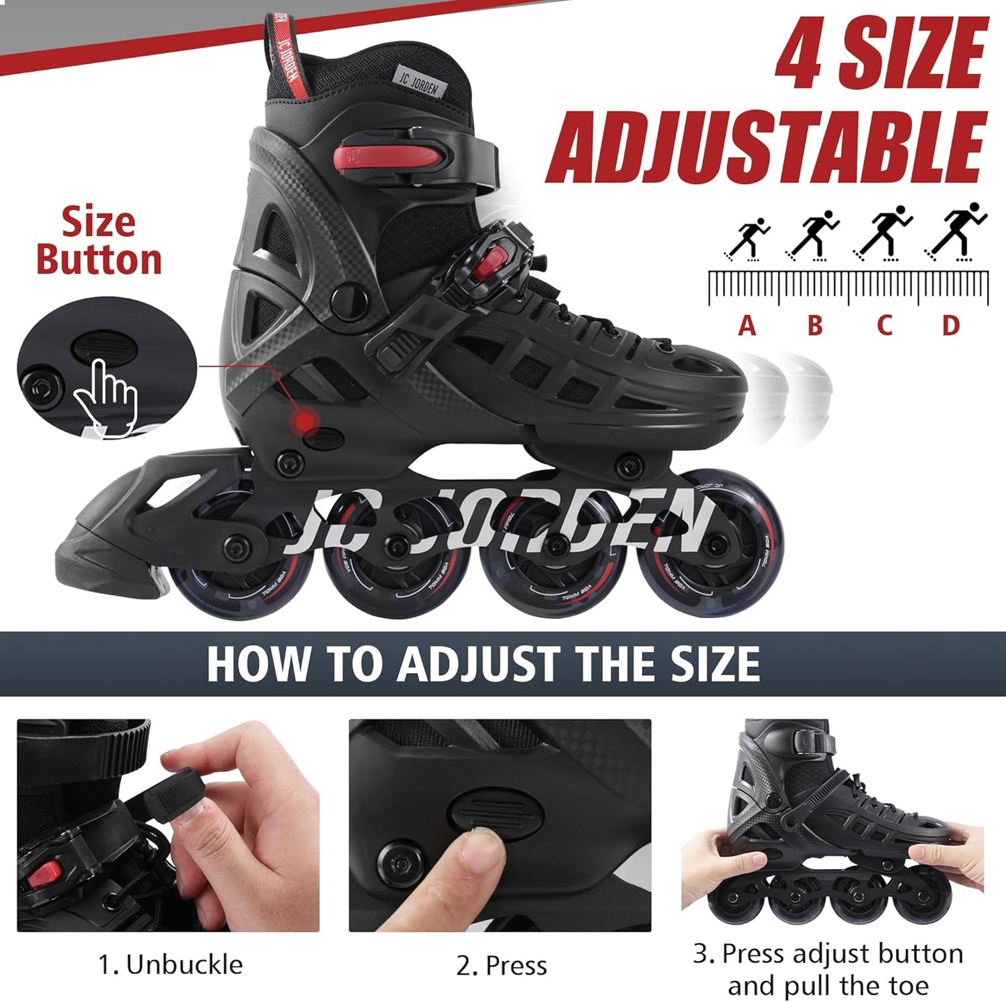 Skiennix Adjustable Inline Skates for Kids & Adults | Light-Up Wheels & Durable Shell | Sizes 4-12