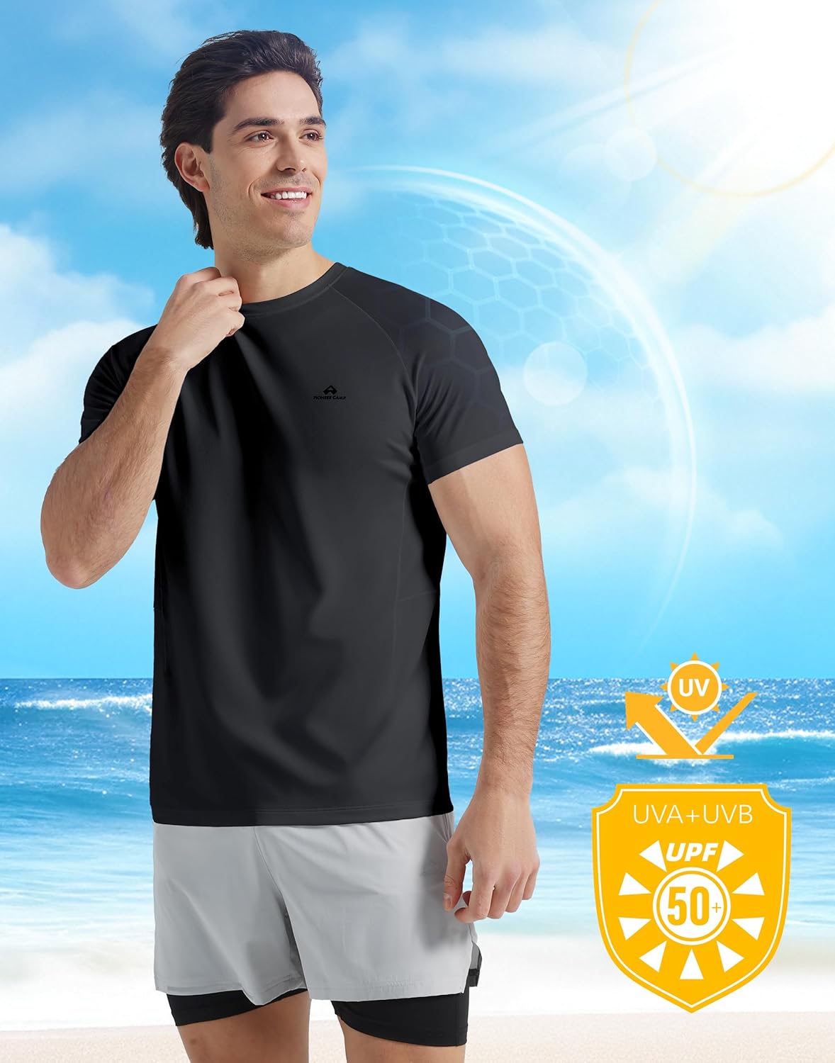 Pioneer Camp Men's Moisture-Wicking Running Shirt - UPF 50+ Short Sleeve Athletic Top