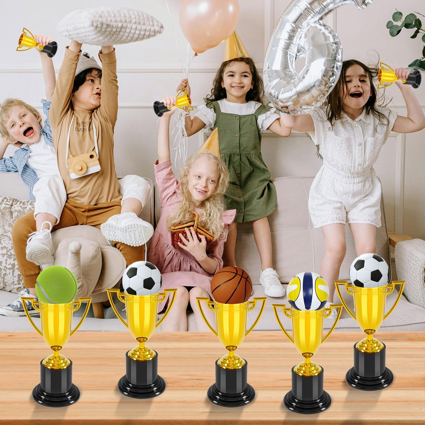 COJOSQC 4 inch mini Trophies, 24 PCS Trophies for Kindergarten Graduation, Bowling tournaments, Basketball Games, Kids Soccer Awards, Must Have Football Party Favors, Plastic Trophy.