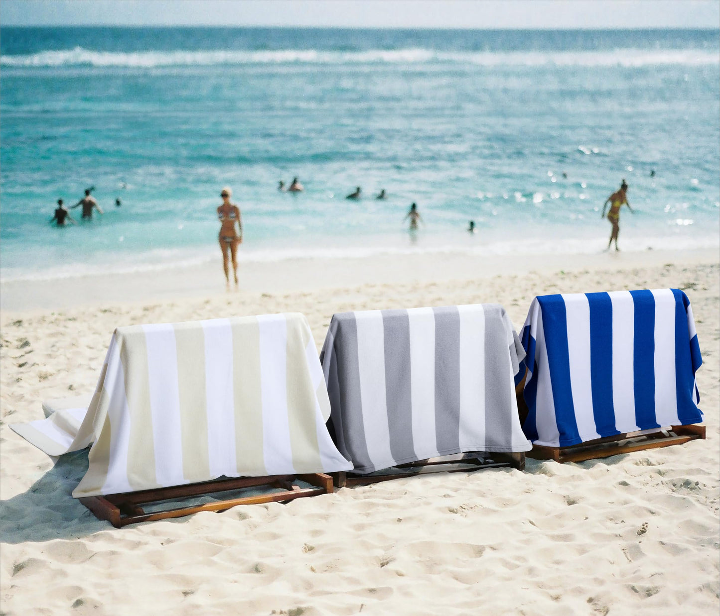 WILFA Extra Large Beach Towel - Oversized Mircofiber Beach Towel 40'' x 70'', XL Striped Lightweight Pool Towel, Big Cabana Swim Travel Towel for Adults Mens Women,Beige