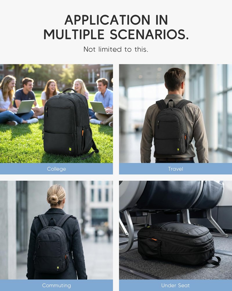 Nixjoro Personal Item Bag 17x10x9 Travel Backpack Carry On Flight Approved Ryanair 40x20x25cm Lightweight Waterproof Causal Bookbag for College, Travel (Black)