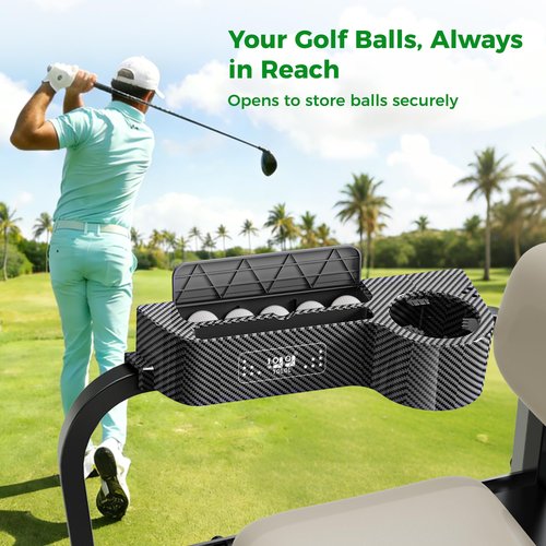 10L0L All-in-One Golf Cart Armrest with Cup Holder, No-Drill Installation for Yamaha Club Car EZGO, ABS Material, Built-in Phone Holder & Golf Tee Holder & Golf Ball Storage - (Fits 1"-1.25" Tube)