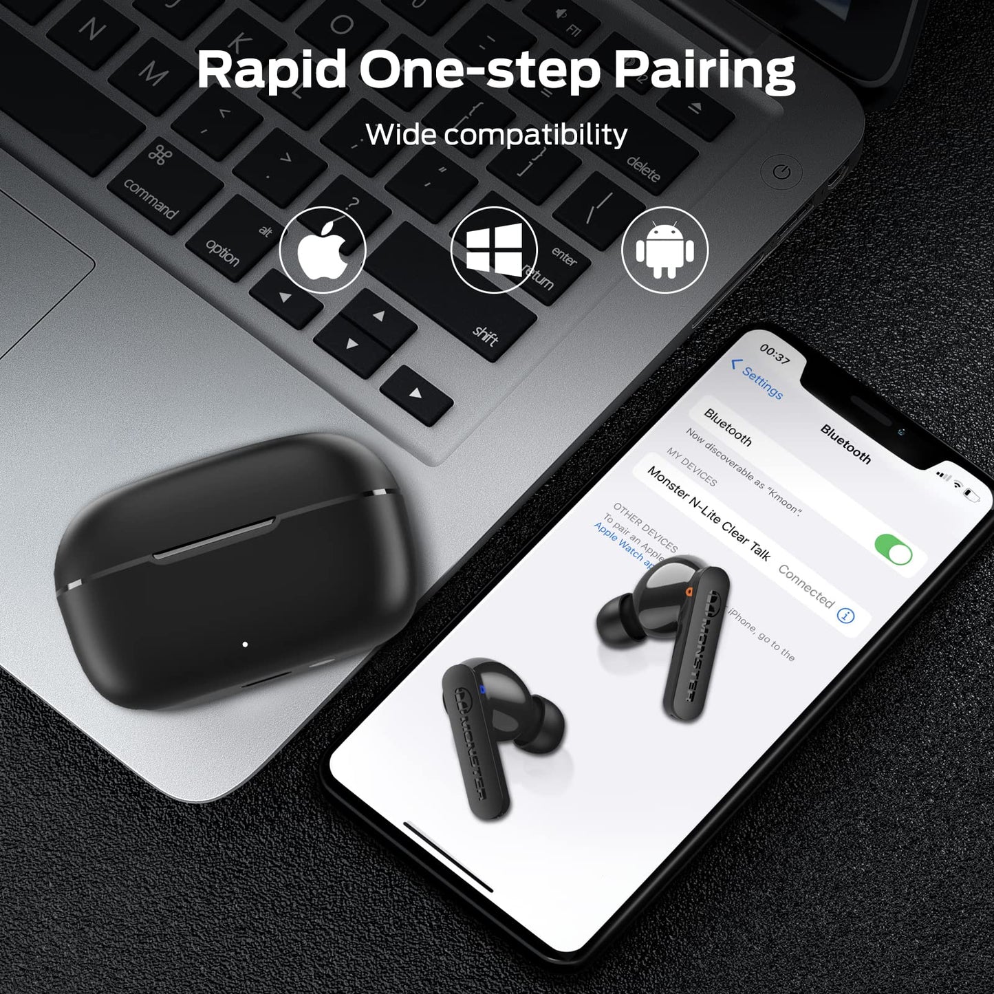 Monster N-Lite Clear Talk Wireless Earbuds Bluetooth 5.3 Headphones with IPX8 Waterproof, CVC 8.0 Noise Reduction, Fast Charging for Sport
