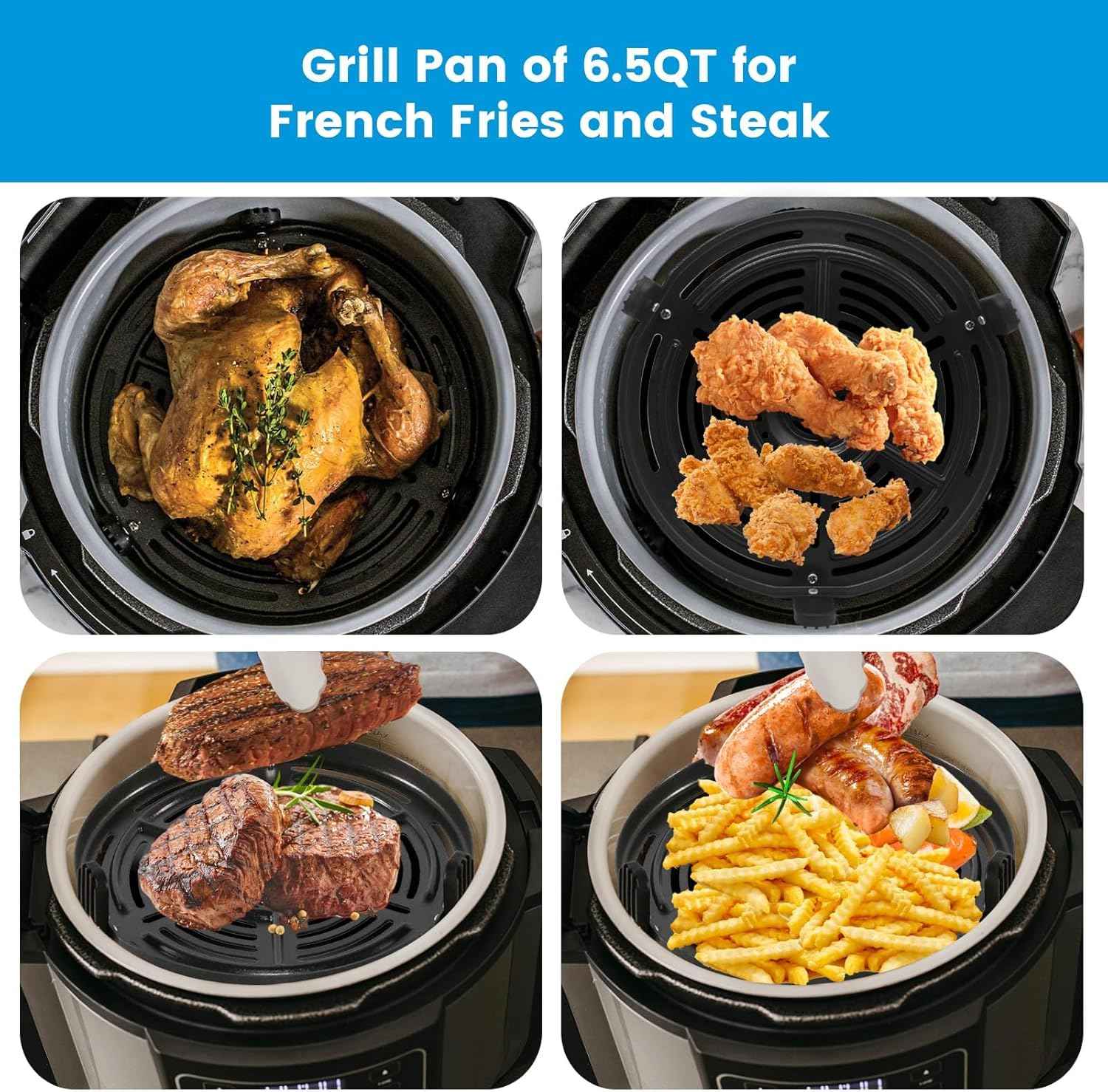 Air Fryer Grill Pan for Ninja FD302 6.5 Qt FD101 5 Qt OS401 5 Qt Pressure Cooker Air Fryer, Air Fryer Accessories Tray Grill Plate Crisper Plate Replacement Parts for Ninja OP302 OP305 FD305 Air Fryer