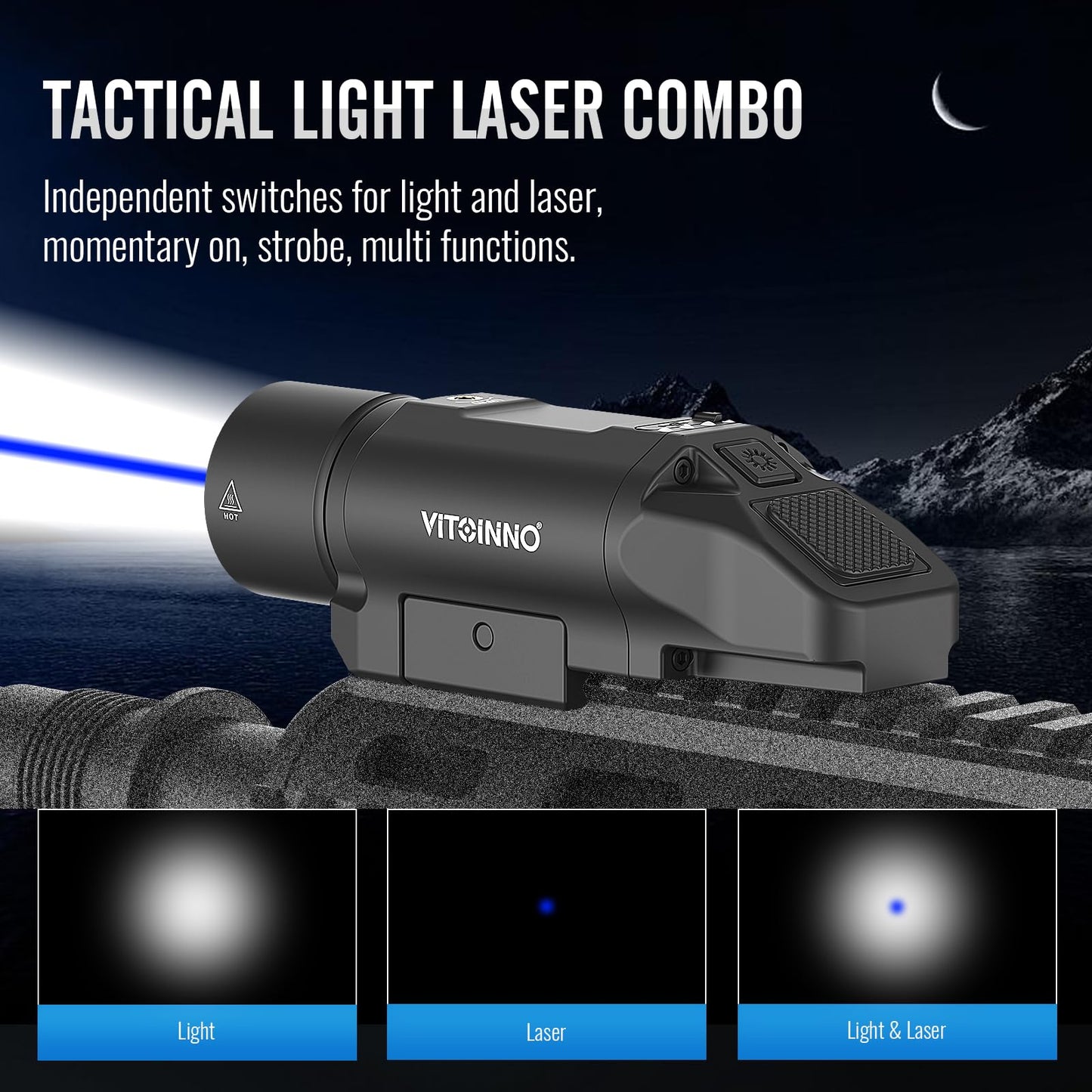 VITOINNO 1500 Lumens Blue Laser Light Combo Compatible with Picatinny Rail for Rifle (Not for Pistol)