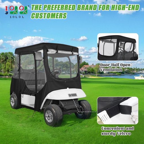 10L0L 2 Passenger Golf Cart Enclosure for EZGO TXT- (Roof up to 58"),Mosquito-Proof,Rain Cover,Waterproof 600D Material,Side Mirror Opening, Transparent Tail Light Panel,Foldable Door, Clear Windows