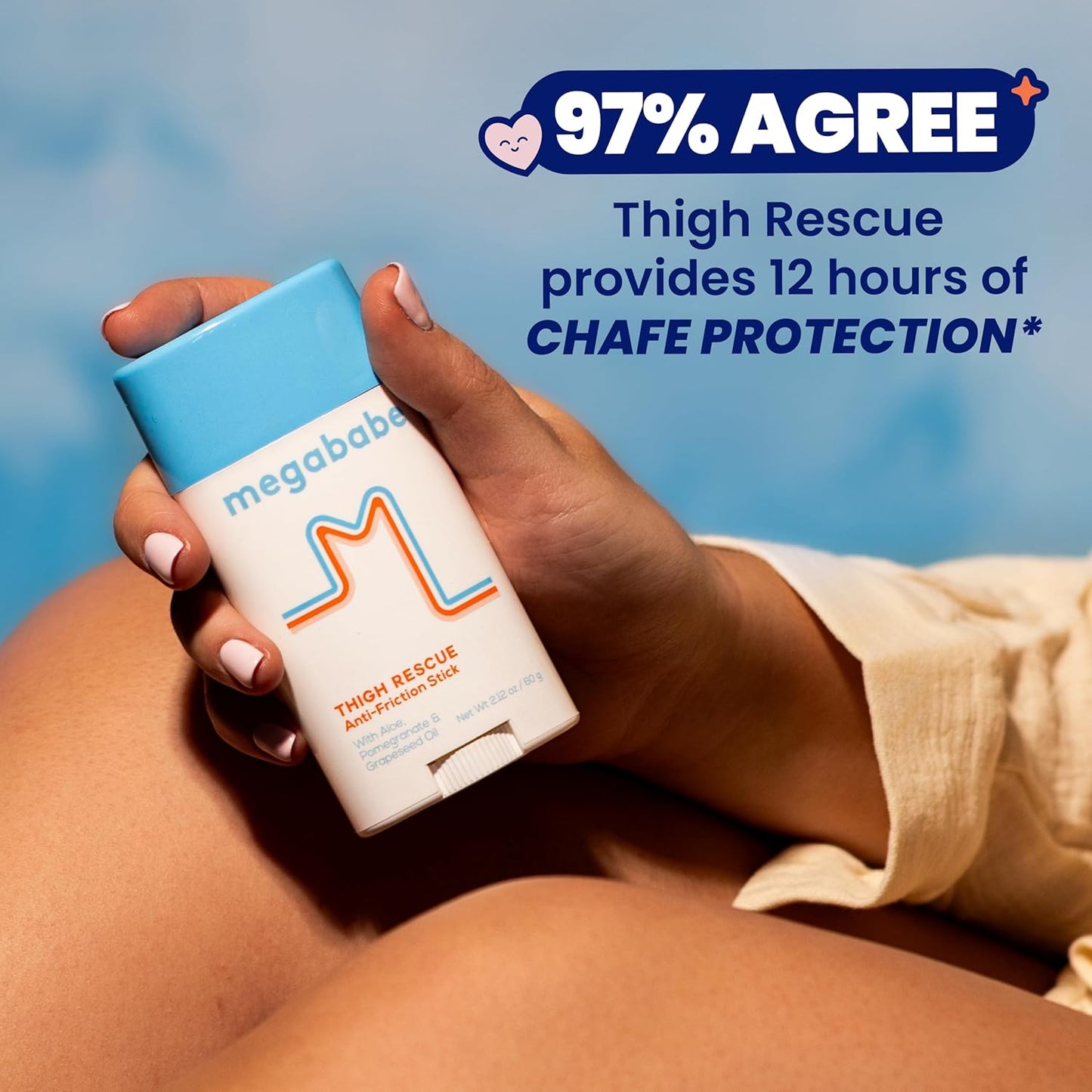 Megababe Thigh Rescue Anti-Chafe Stick - Prevent Skin Chafe & Irritation | Ideal for Thighs, Arms & Bra-Lines