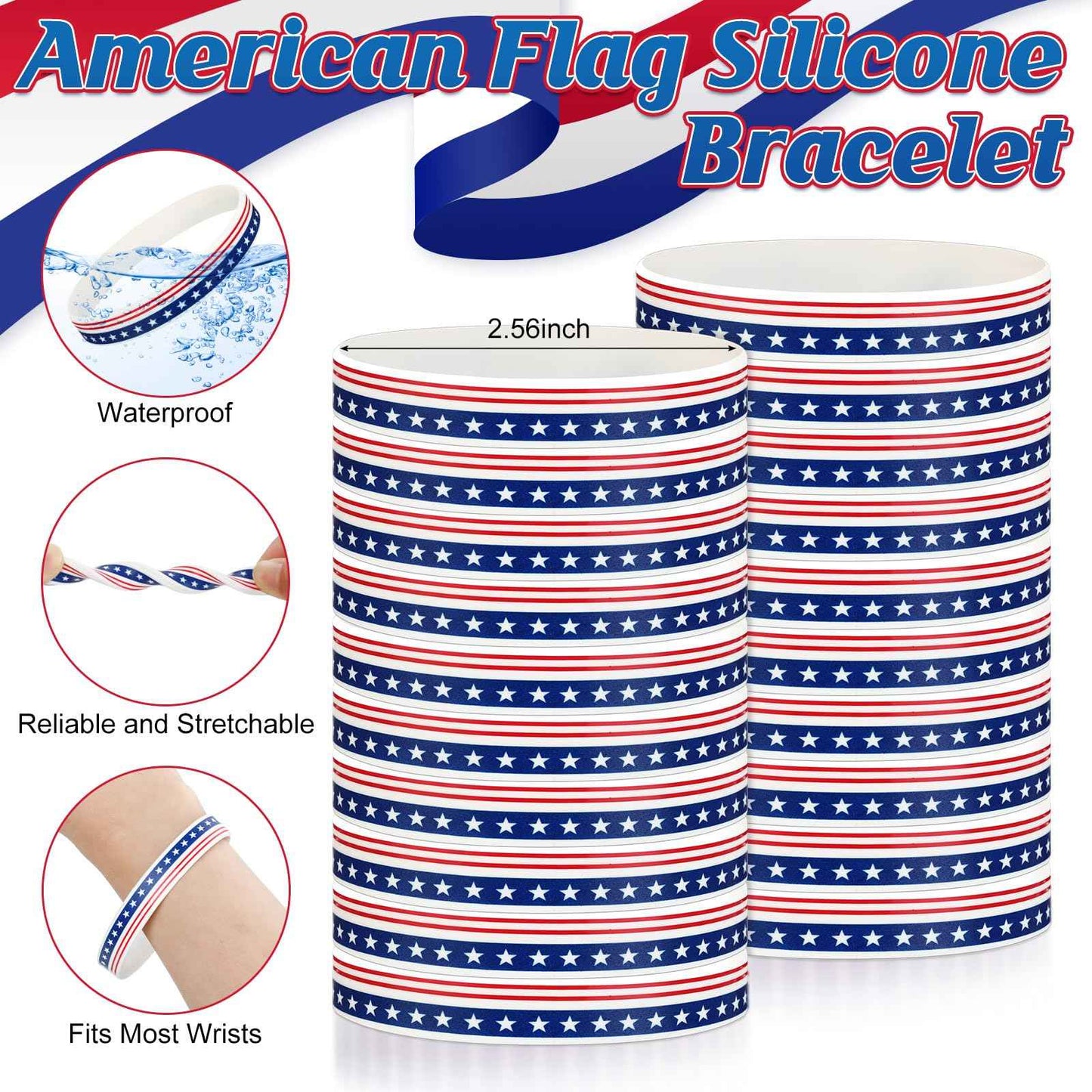 Sayglossy 180 Pcs Veterans Day Gifts American Flag Ballpoint Pens Red White Blue Patriotic Stars Stripes Stationery Gift Silicone Wristband Bookmarks for Patriot Memorial Heroes Supplies