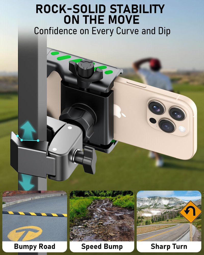 Golf Cart Phone Holder Mount, Golf Cart Accessories Essential Gift for Golfers Men Women, Fits EZGO Club Car Yamaha, Phone Caddy for iPhone Galaxy Pixel, 2026 Stocking Stuffers Gift for Men