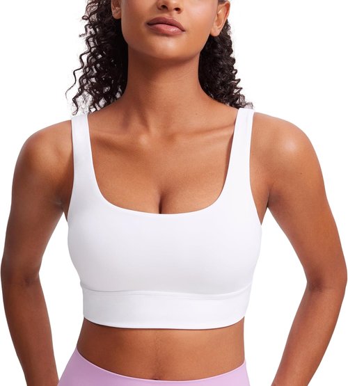 CRZ YOGA Butterluxe U Back Longline Sports Bra - Padded Scoop Neck Yoga Crop Top for Women