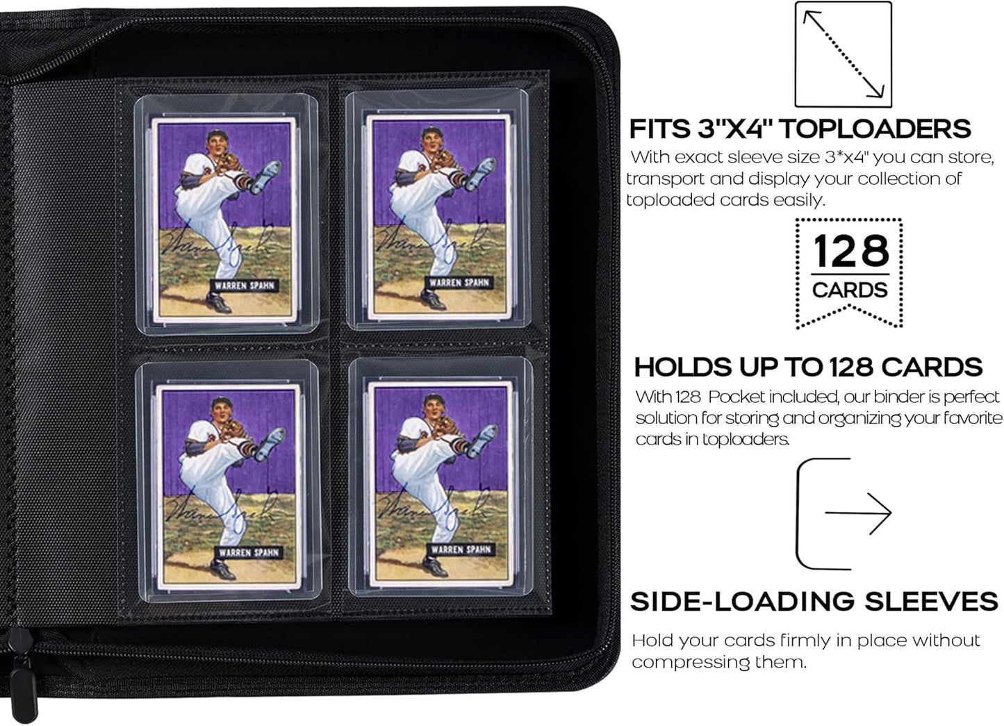 Top Loader Binder - Holds 128 Trading Cards | 4 Pocket Design for 3" x 4" Rigid Holders - Classic Purple
