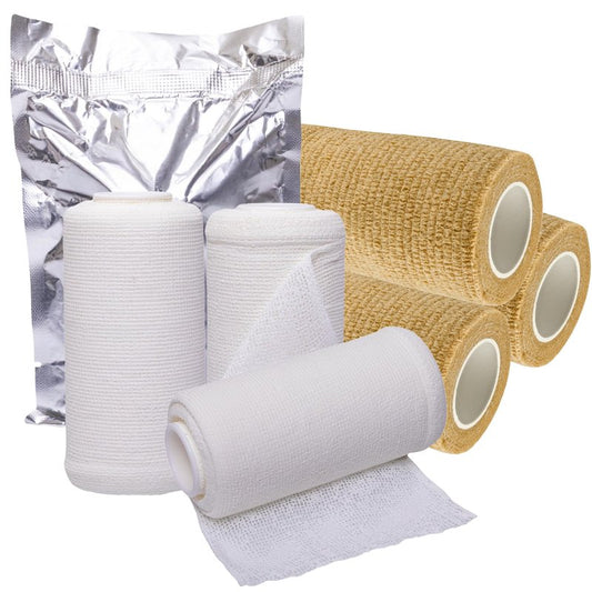 Vakly 4" Unna Boot Bandage Gauze Dressing with Zinc Oxide [4” x 10 Yards] Provides Customized Compression + Self Adhesive Cover Wrap (3 of Each) Individually Packaged