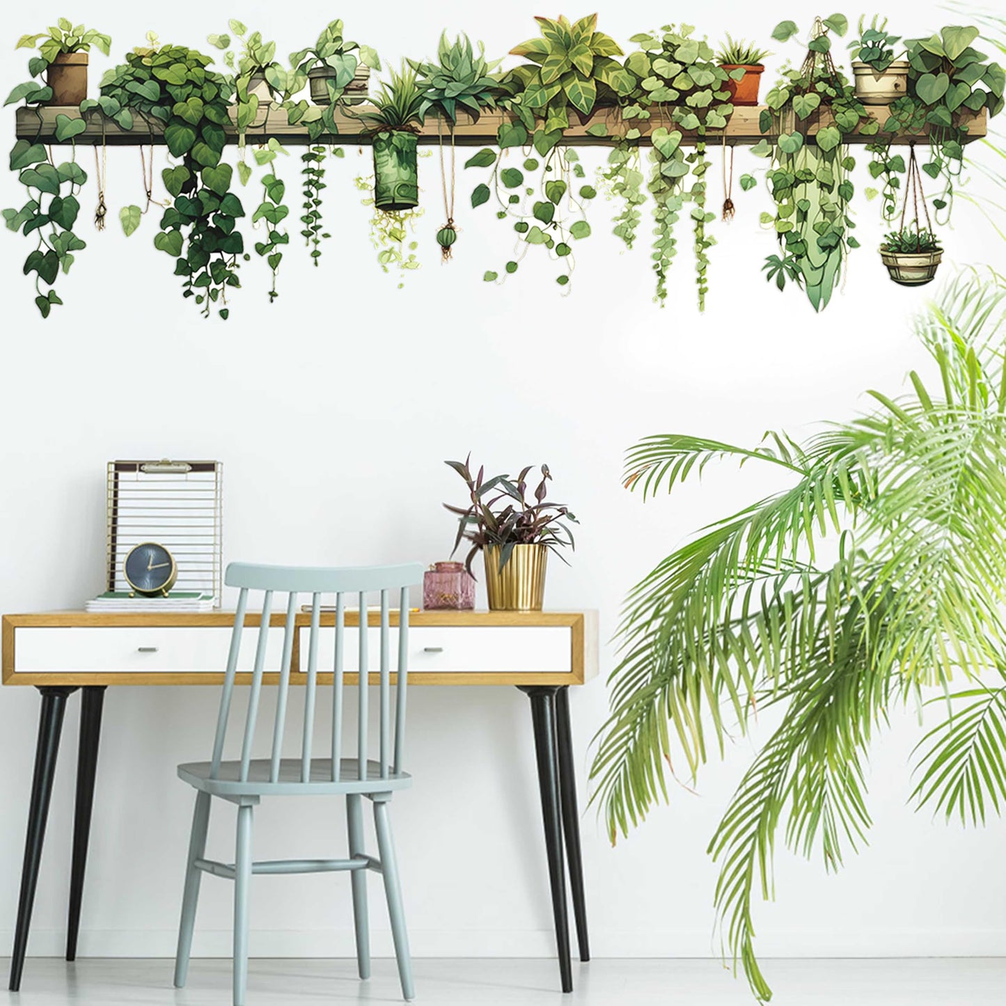 MeyRolizn Nature Green Plants Peel and Stick Wall Decals Wallpaper, Removable Wall Decals Shelves Green Plants Vinyl Art Wall Stickers & Murals for Living Room Kitchen Bathroom Decoration (A-Green)